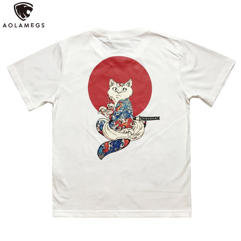 Aolamegs, Мужская футболка, японская футболка с рисунком Ukiyo-e, повседневные футболки с круглым вырезом, Harajuku, уличные футболки, летняя уличная одежда