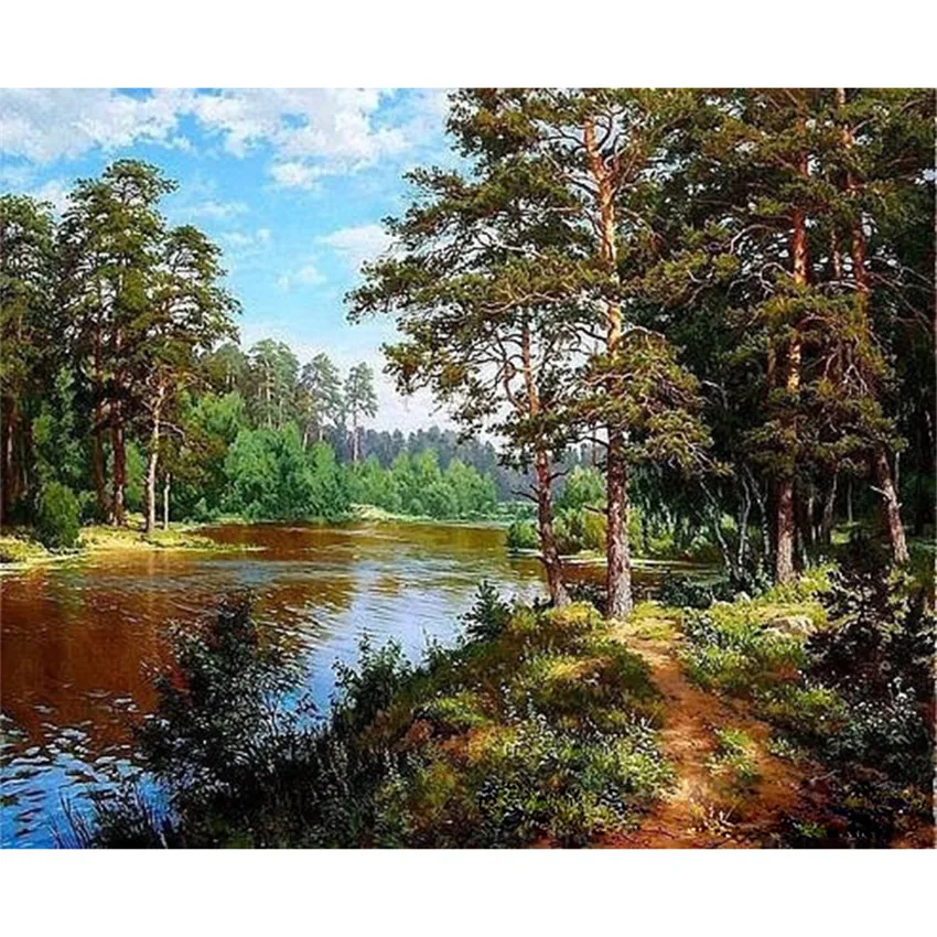 DIY Digital Painting By Numbers Package The forest trail oil painting mural Kits Coloring Wall Art Picture Gift frameless | Дом и сад
