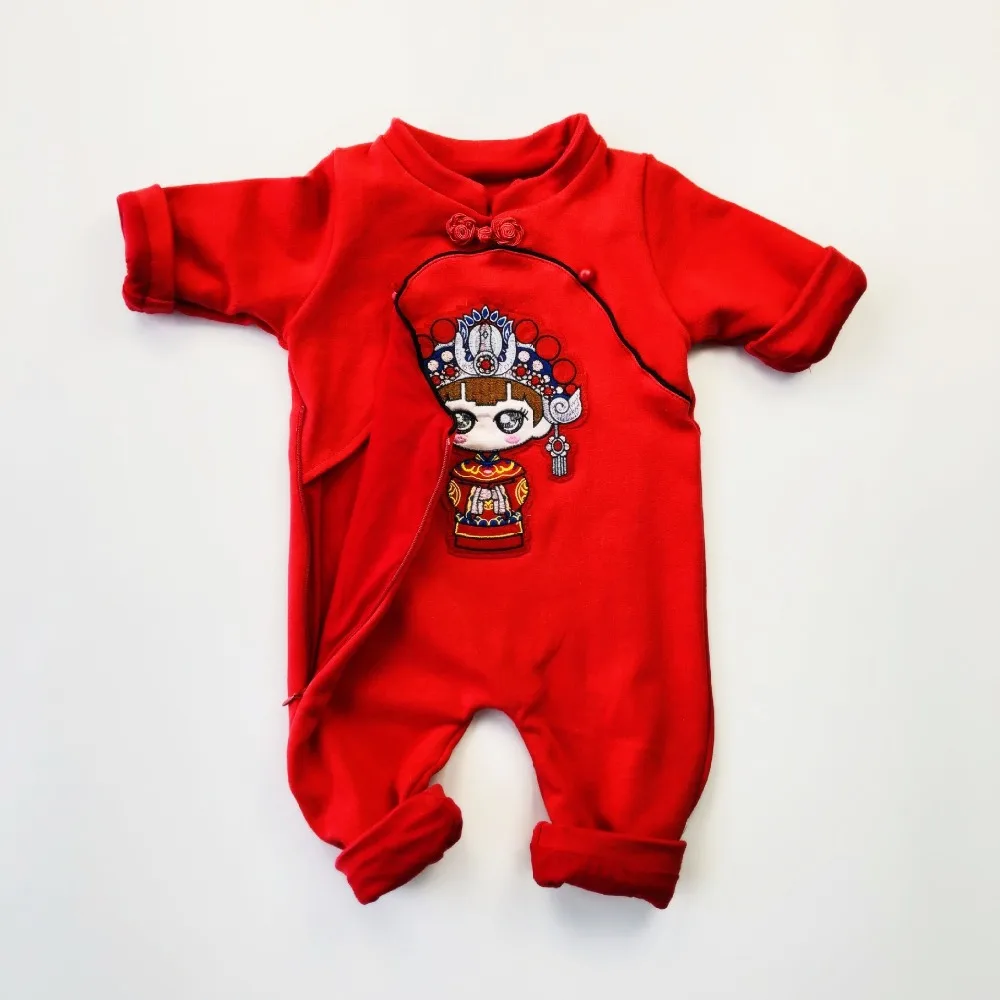 

Cute Chinese Princess Clothes Full Sleeve Baby Rompers China Embroidery Baby Autumn&Winter Red Clothes Jumpsuit