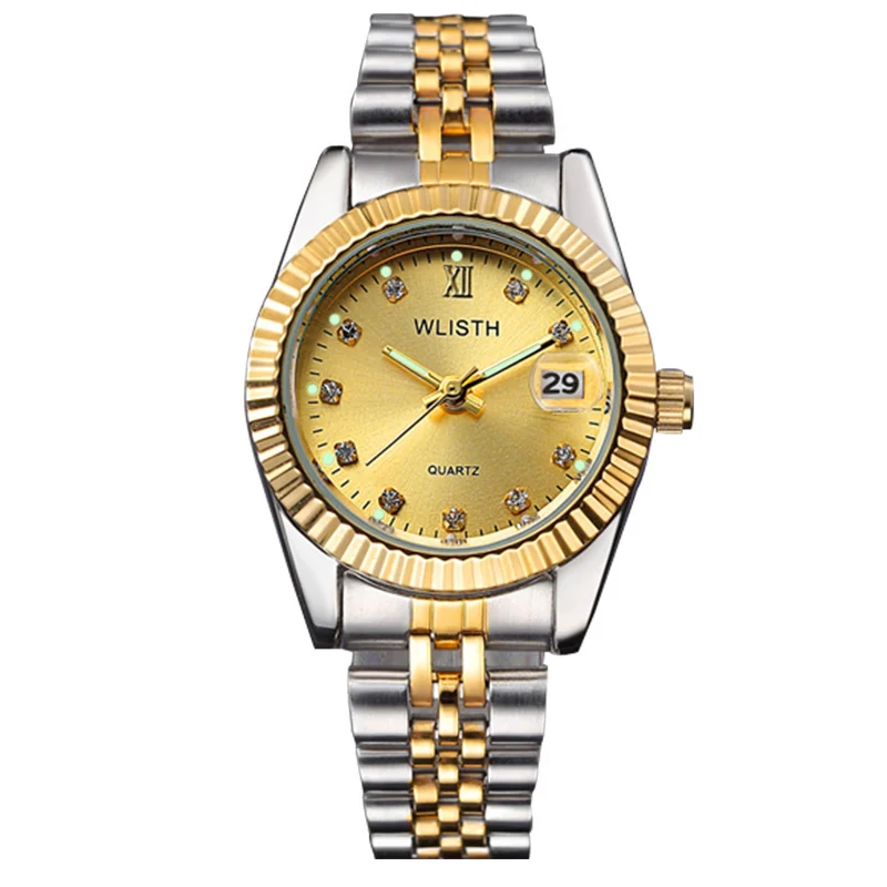 Women Full Gold Модные часы для влюбленных Роскошные наручные часы золотые пары часы женские водонепроницаемые мужские часы светящиеся часы montre - Цвет: Women Full Gold