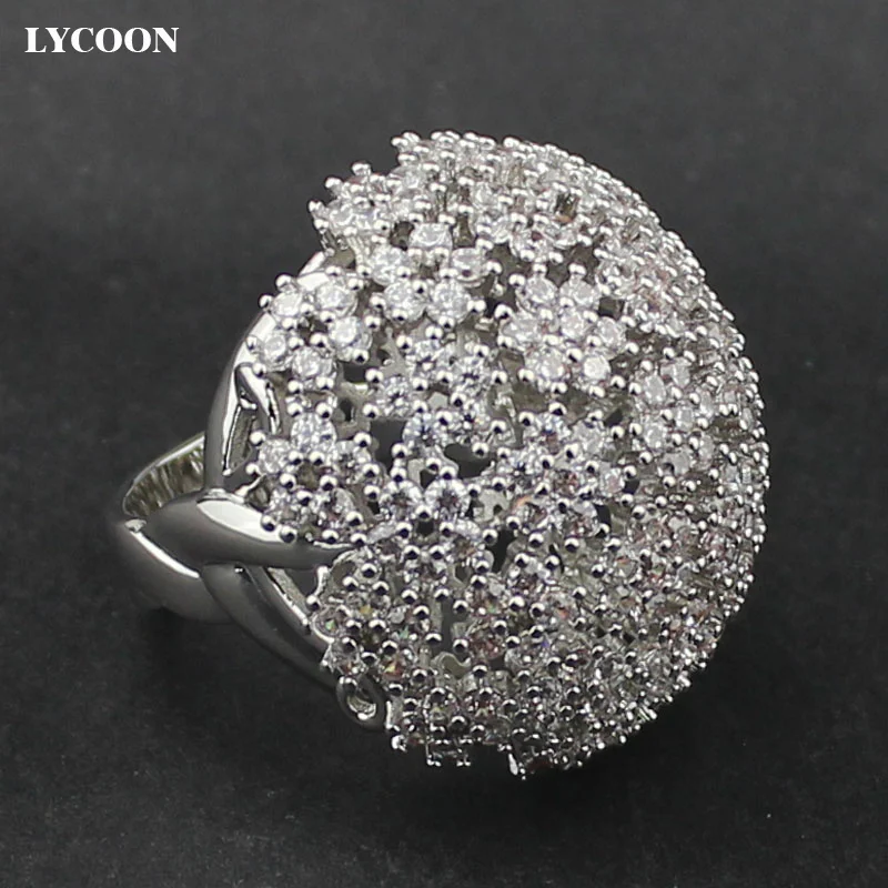 Женское кольцо LYCOON, элегантные обручальные серебряные кольца с кристаллами белого цвета с фианитом