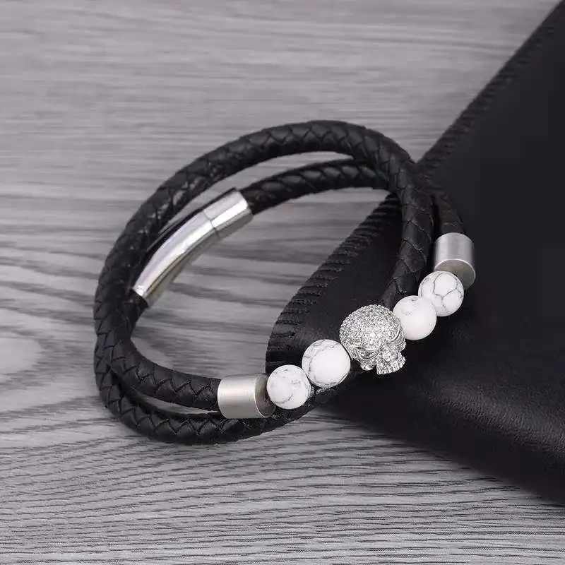 Браслет женский из натуральной кожи двухслойный браслет 8 мм нержавеющей стали с