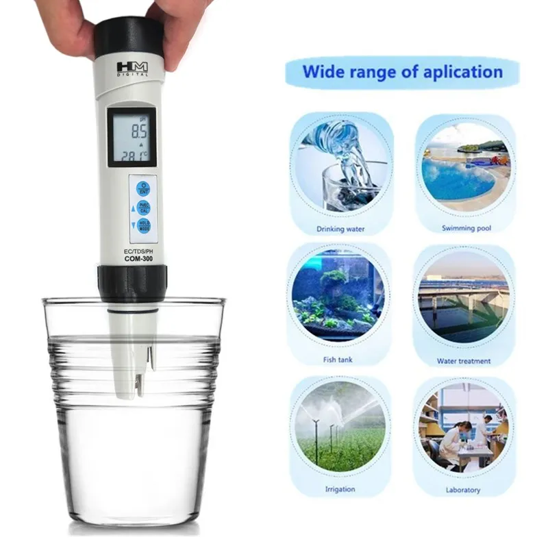 HM Digital EC/TDS/PH Meter Tester Water Quality Testing COM-300 Portable Waterproof Combo Automatic Calibration 20% OFF | Инструменты