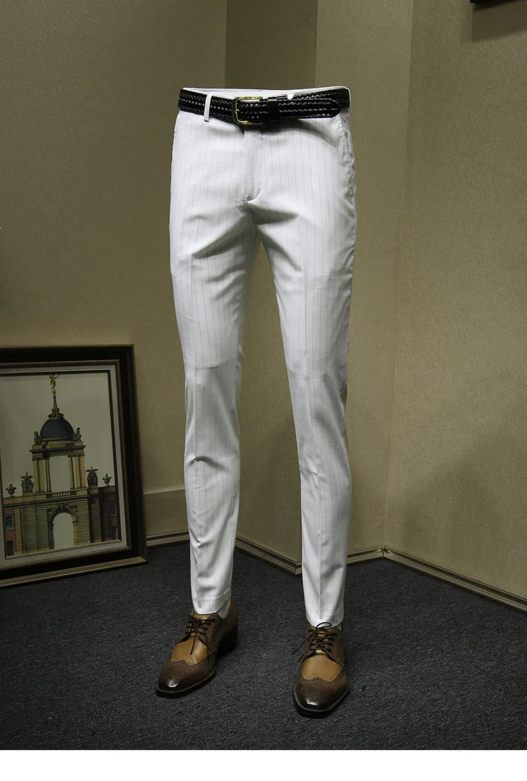 Брюки мужские формальные Бизнес slim fit белый полосатый подарок на день отца свадебная одежда жениха умный повседневный мужской костюм женские укороченные брюки больших размеров