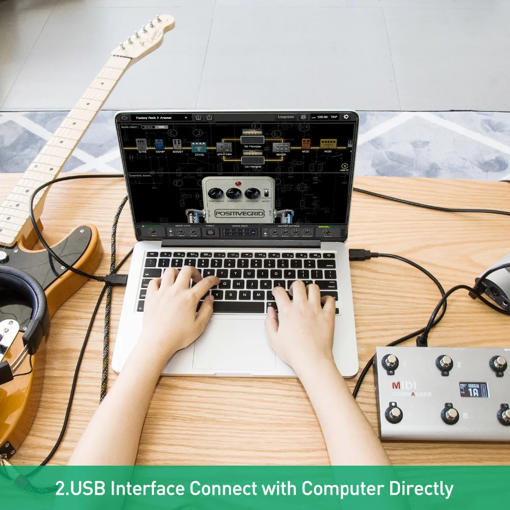 MIDI Commander гитарный Портативный USB Midi контроллер для ног с 10 ножными переключателями 2 гнезда для педалей с эффектом экспрессии 8 предустановками хоста