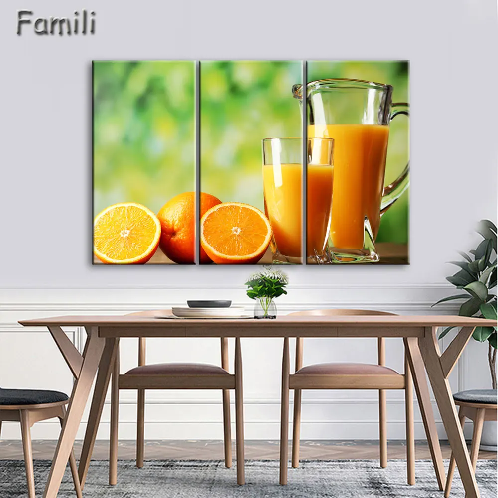 3 картины фруктовый сок и чашка современного холста рисование на холсте