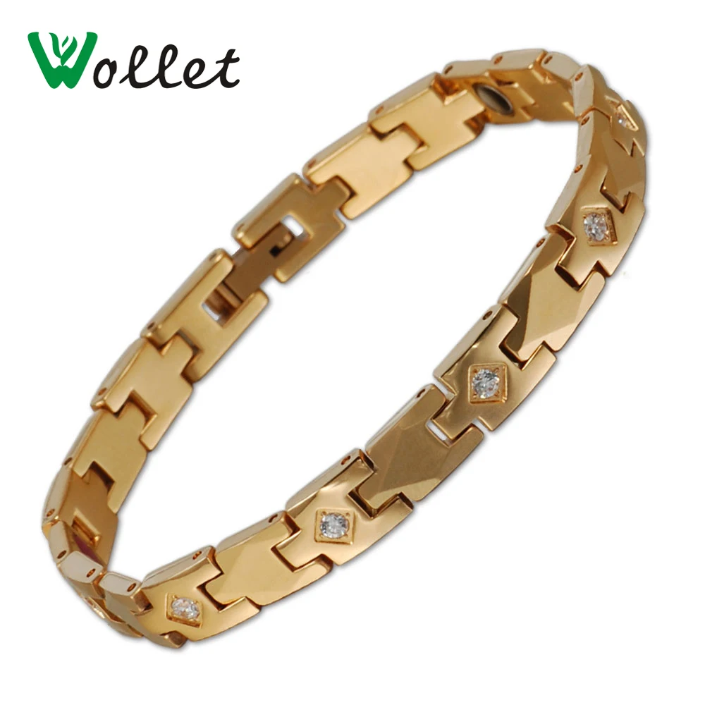 

Wollet Health Energy Gold Bio Magnetic Tungsten Bracelet Luxury Jewelry Fashion Bracelet For Women Crystal Zirconia Bracelets