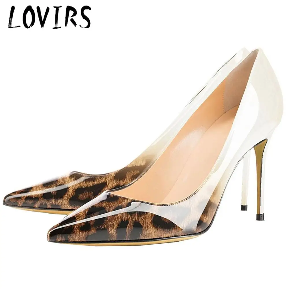 

LOVIRS Women Classic Concise Gradient Leopard Closed Pointed Toe Shallow Pumps High Heel Stiletto Slip On Shoes for Dress Party