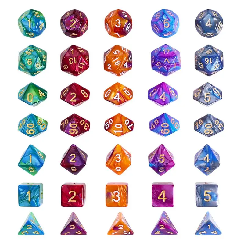5 наборов х 7 шт. цифровые кости акриловые количество кубиков многогранные кубики