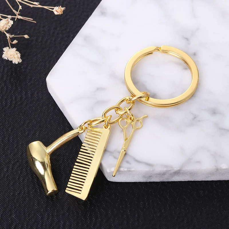 

100pcs wholesale hair dryer combs scissors pendant keychain hairdressing tools hair stylist scissor blow salon creative K15