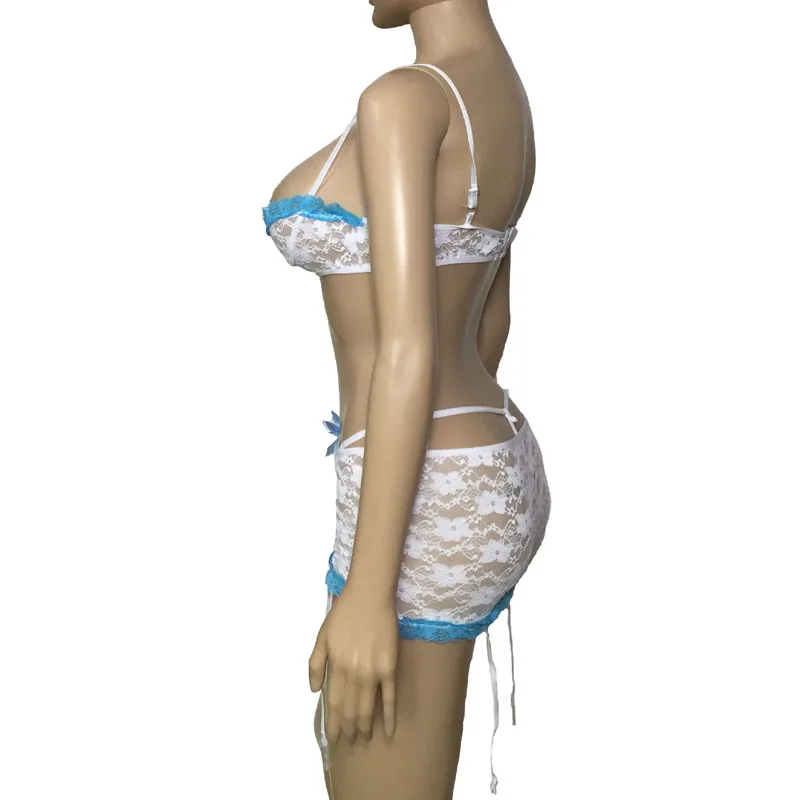 Комплект прозрачного кружевного нижнего белья из 3 предметов | Тематическая