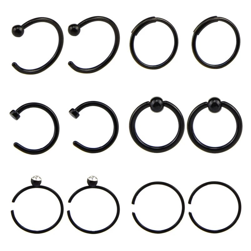 12 шт./компл. стальные кольца для носа анодированный пирсинг кристалл Nariz серьги