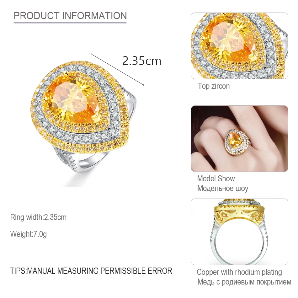 Бренд malanda Роскошный желтый циркон Кристалл от кольца swarovski для женщин