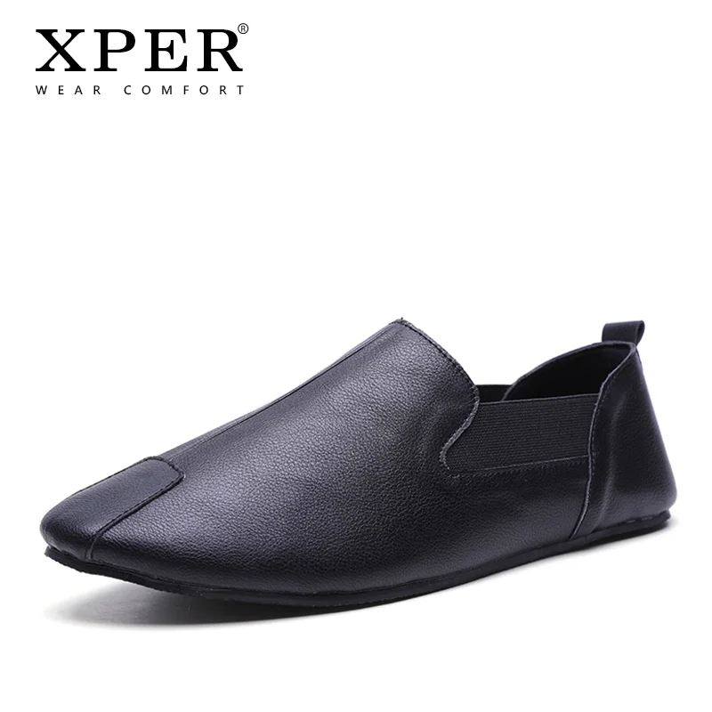 Solid Fashion Men Loafers Spring Black Leather Casual Shoes Male Slip-On Footwear Comfort Soft Driving White #XP012 | Обувь