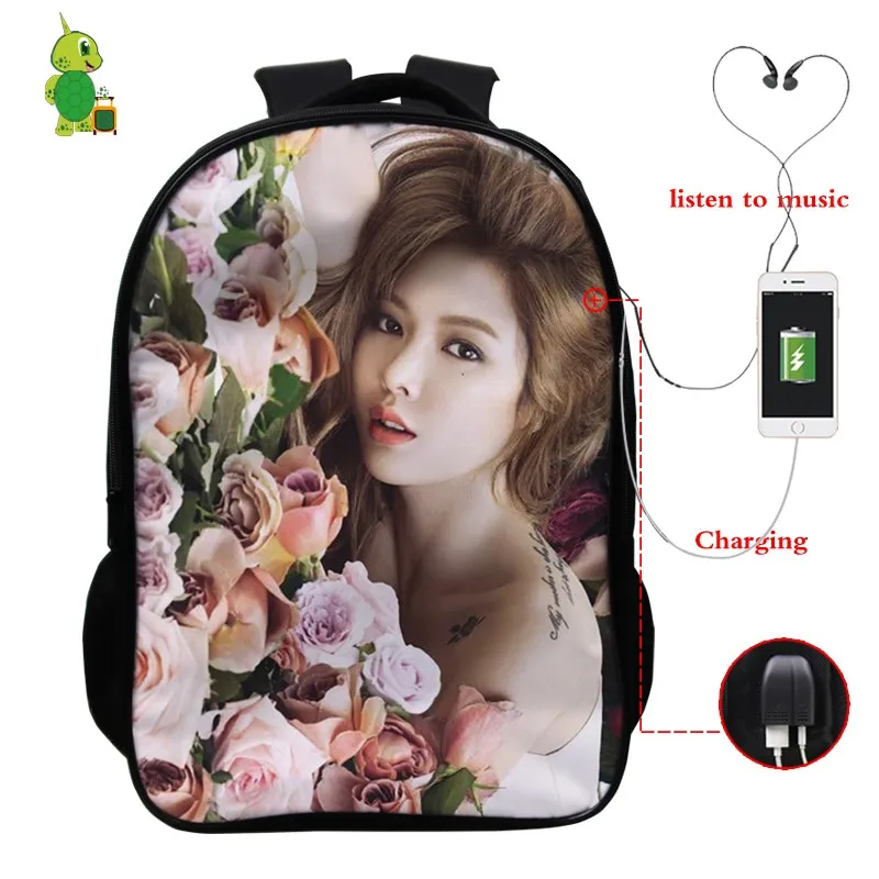 Kpop Kim Hyuna USB зарядка рюкзаки школьные сумки для подростков мальчиков девочек