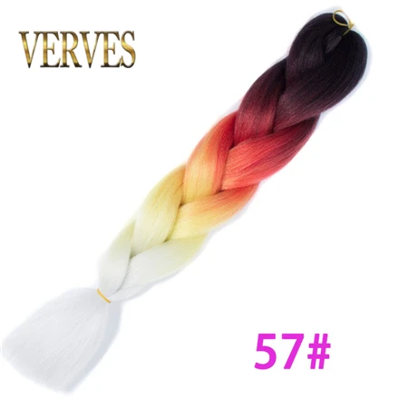 VERVES, Омбре, плетение волос, 100 г/шт., 24 дюйма, 1 шт., синтетический, три, два тона, тепловое волокно, вязанное крючком, огромные косы, наращивание волос - Цвет: T1B/серебристо-серый