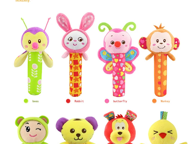Baby Infant Newborns Plush Rattle Toy Hand Grasp Teethers Cute Animal Stuffed Handbell Ring Early Education Boys Girls Gift