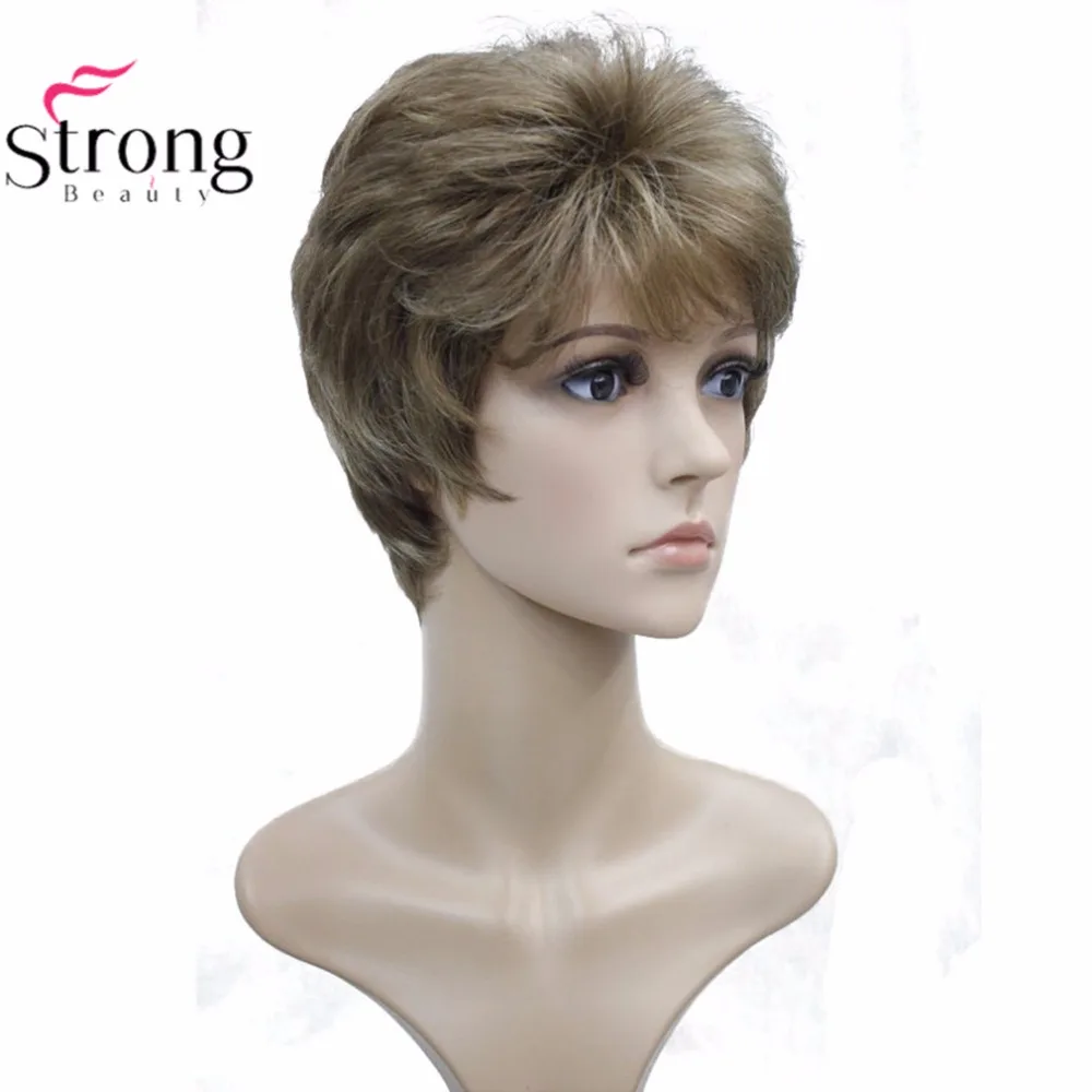 StrongBeauty женский синтетический парик черный/Блонд короткие прямые волосы натуральные парики