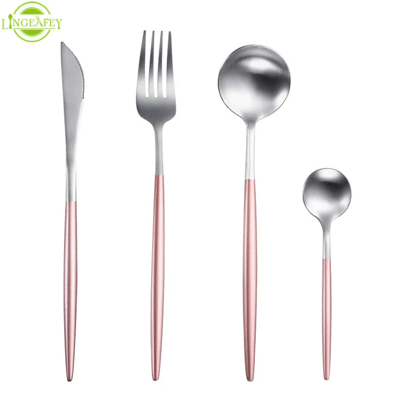 LF3pinksilver1set Столовые приборы из нержавеющей стали наборы ножей белый золотой набор посуды столовые приборы кухонные принадлежности западные столовые приборы - Цвет: LF3pinksilver1set