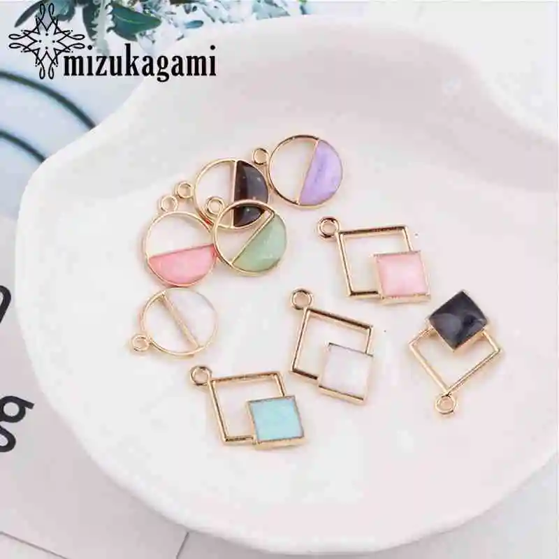Fashion Round Enamel Geometric Charms 10pcs/lot For DIY Fashion Pendant Earrings Jewelry Making Accessories