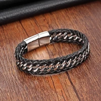 xani stainless steel genuine leather bracelets for women charm bracelets for men black braid bracelets bangles men jewelry