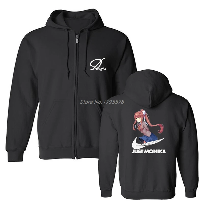 black Толстовка с капюшоном Just Monika Doki Literature Club для мужчин и женщин с принтом Аниме Толстовка с капюшоном в стиле хип-хоп куртки толстовки Хлопок Уличная - Цвет: black