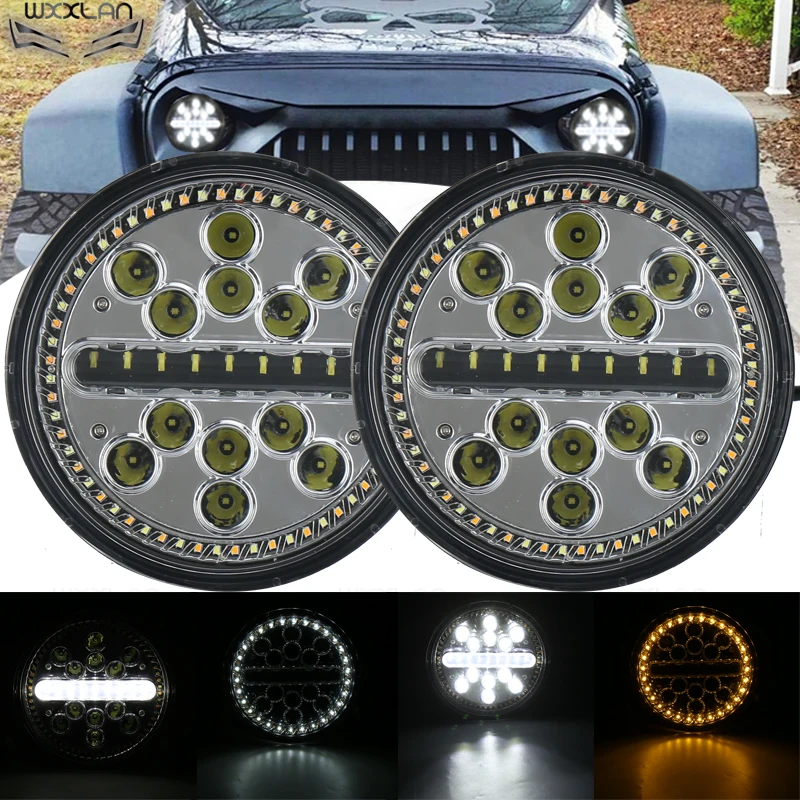 Wxxlan 2 шт. Led дальнего света 12 В 63 Вт 7 дюймов круглые фары для Jeep Niva Lada 4x4 Белый DRL и