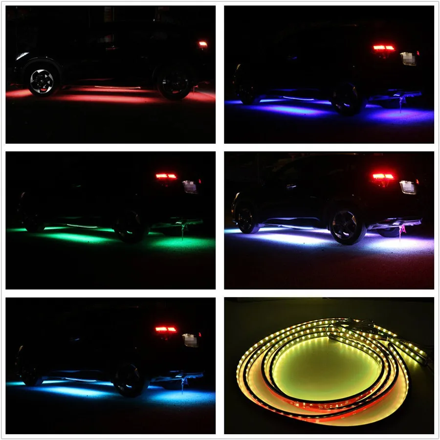 

90/120cm Light lines Car Tube Underglow Underbody System Atmosphere Lamp Car RGB LED 5050 SMD DC12V 6000K