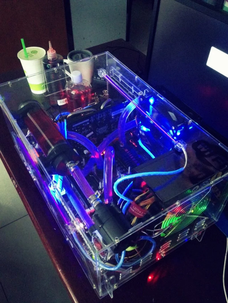 DIY персонализированные акриловые прозрачный Рабочий стол ПК Шасси в корпусе стойки геймер хост-бокс ATX материнская плата с USB led полосы 15-светодиодный вентилятор