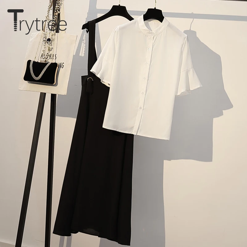 Trytree Лето Женский костюм из двух предметов Повседневный стиль расклешенный рукав