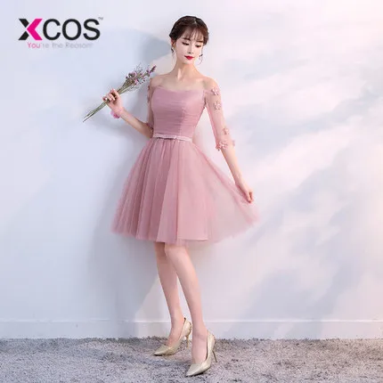 XCOS 6 стилей пыльные розовые короткие платья для невесты Кружева Дешевые