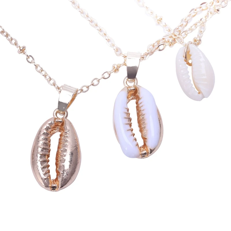 Three Layers Of Shell Pendant Necklace Natural Gold Cowrie Women Best Friend Seashell Bohemian Jewelry | Украшения и аксессуары