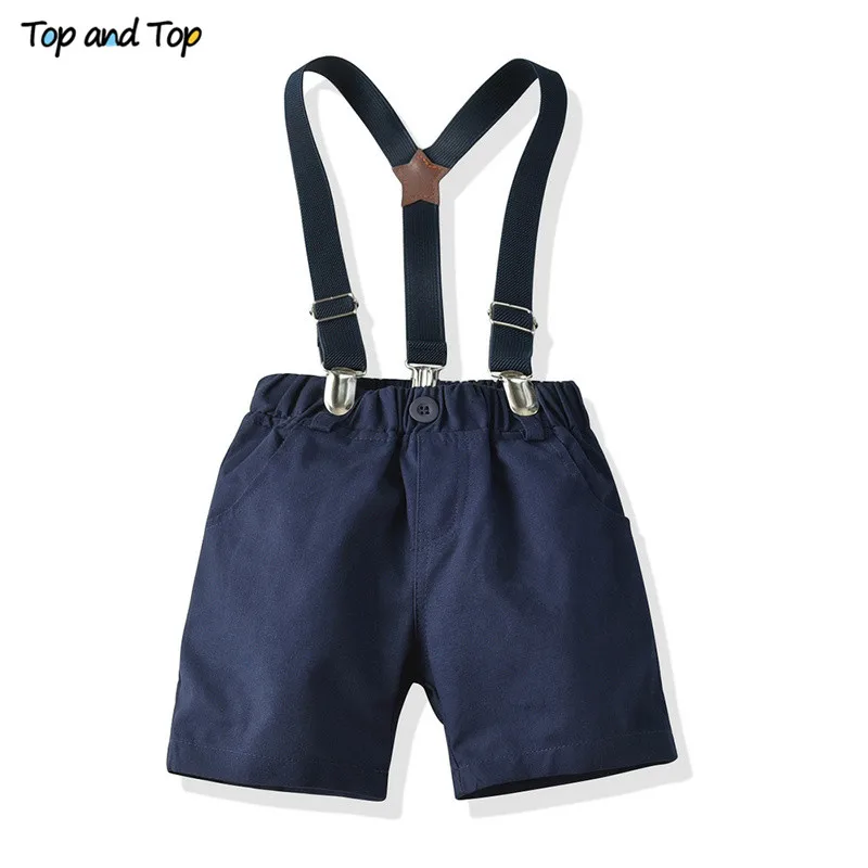 Top and Kids Baby Boys Clothing Set Summer Cotton Children Casual Outfits Short Sleeve Bowtie Shirt Tops+Suspender Shorts |