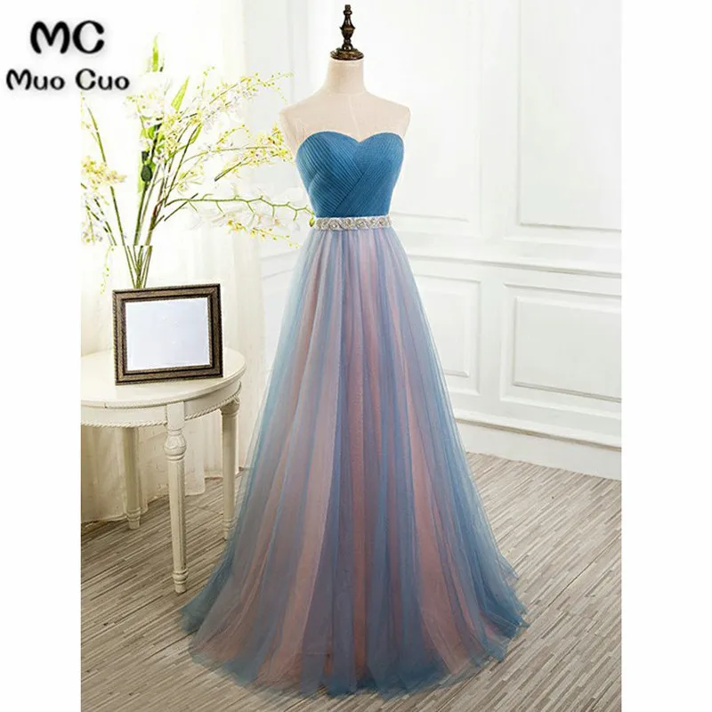 

A-Line 2019 Evening Dresses with Beading Vestido de festa longo Sweetheart Pleat Tulle long Formal evening dresses for women