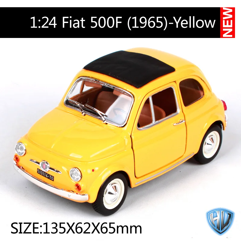 Bburago 1:24 1965 Fiat 500f синий желтый автомобиль литья под давлением 135*62*65 мм открытые двери древний автомобиль литья под давлением коллекционные модели автомобилей 22098