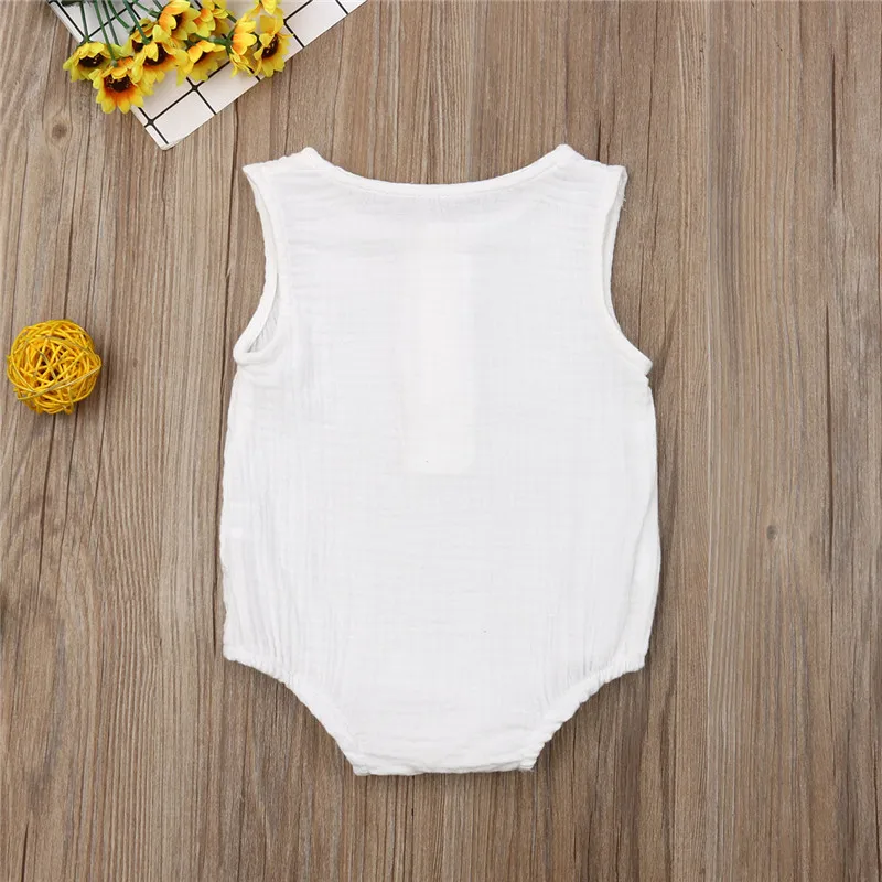 Baby Boys Romper Summer Infant Unisex Newborn Button Sleeveless Girls Solid One-pieces Jumpsuit Baby Cotton Linen Clothes Outfit