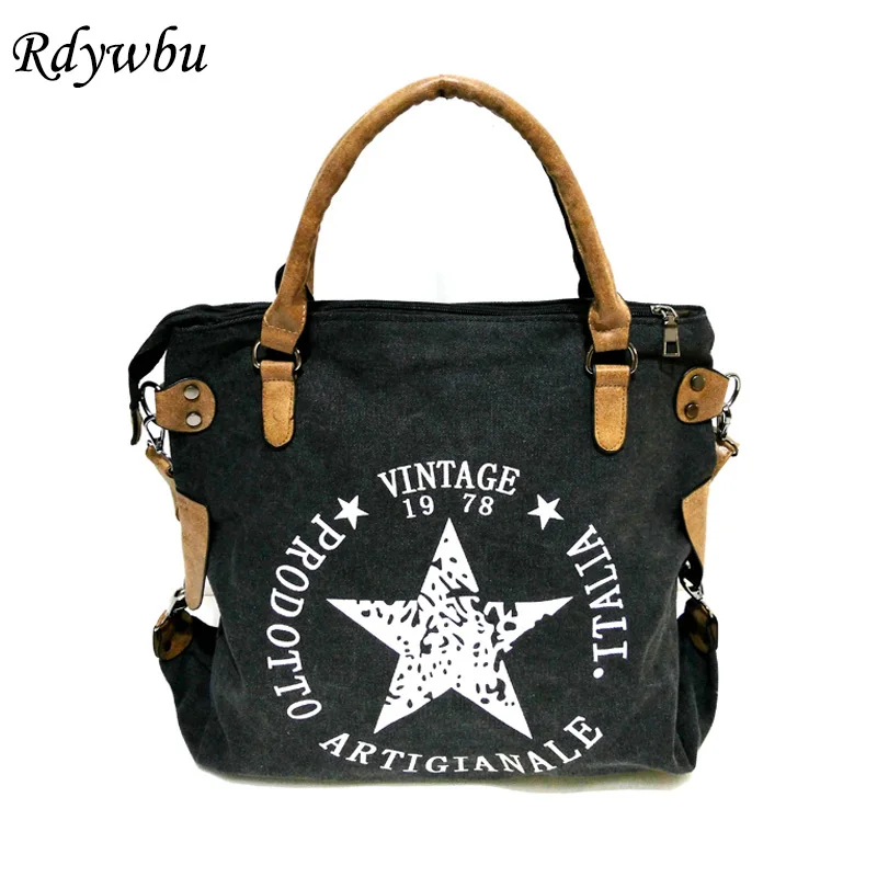 

Rdywbu VINTAGE BIG STAR PRINTED CANVAS TOTE HANDBAG - Women's Multifunctional Travel Shoulder Bag Letters Messenger Bolsos B211