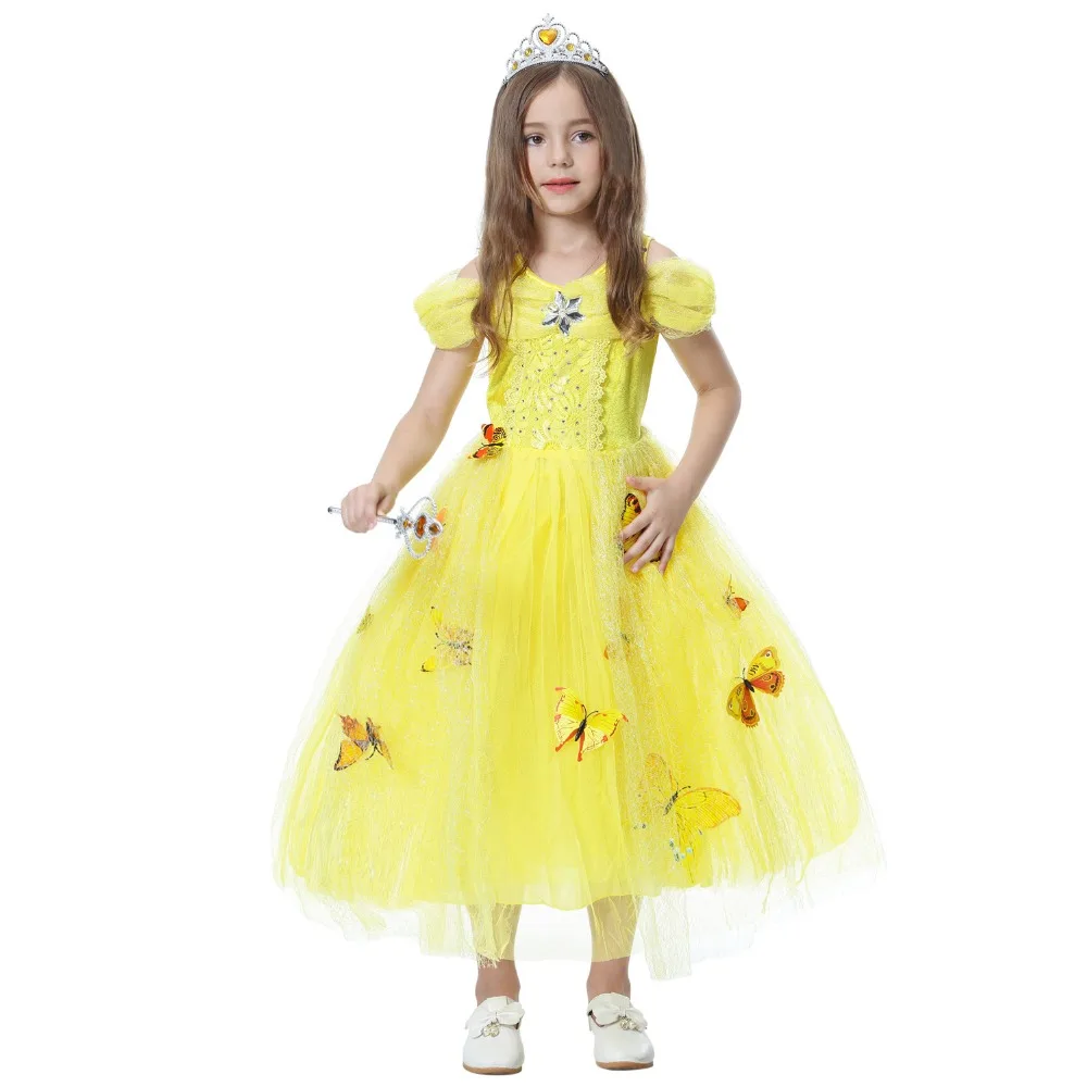 2019 Cosplay Belle Princess Dress Girls Dresses For Beauty and the beast Kids Party Clothing Magic stick crown Children Costume |