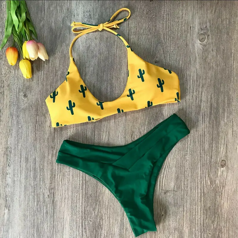 Женский раздельный купальник с чашками пуш-ап и принтом кактуса | Женская одежда