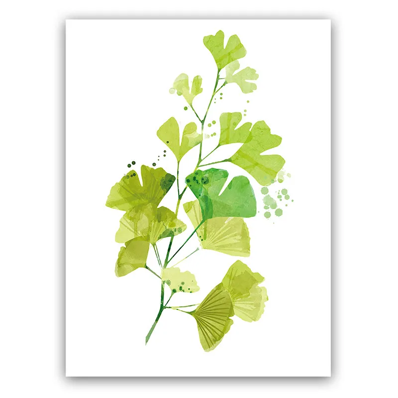 Фотообои в скандинавском стиле с синими и зелеными листьями длинная полоса