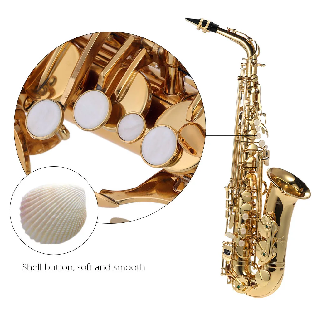 Ammoon bE Alto Saxphone E плоский саксофон латунный лакированный Золотой 802 ключ деревянный ветер с чистящей тканью кисти перчатки ремень Чехол