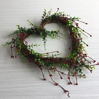 artificial red mini berry heart shaped wreath peach heart green plant wreath wedding hanging door decoration wall decoration
