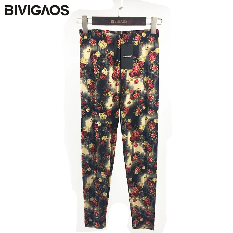 BIVIGAOS женские Досуг леггинсы тонкие шлифовальные красные розовые с цветочным