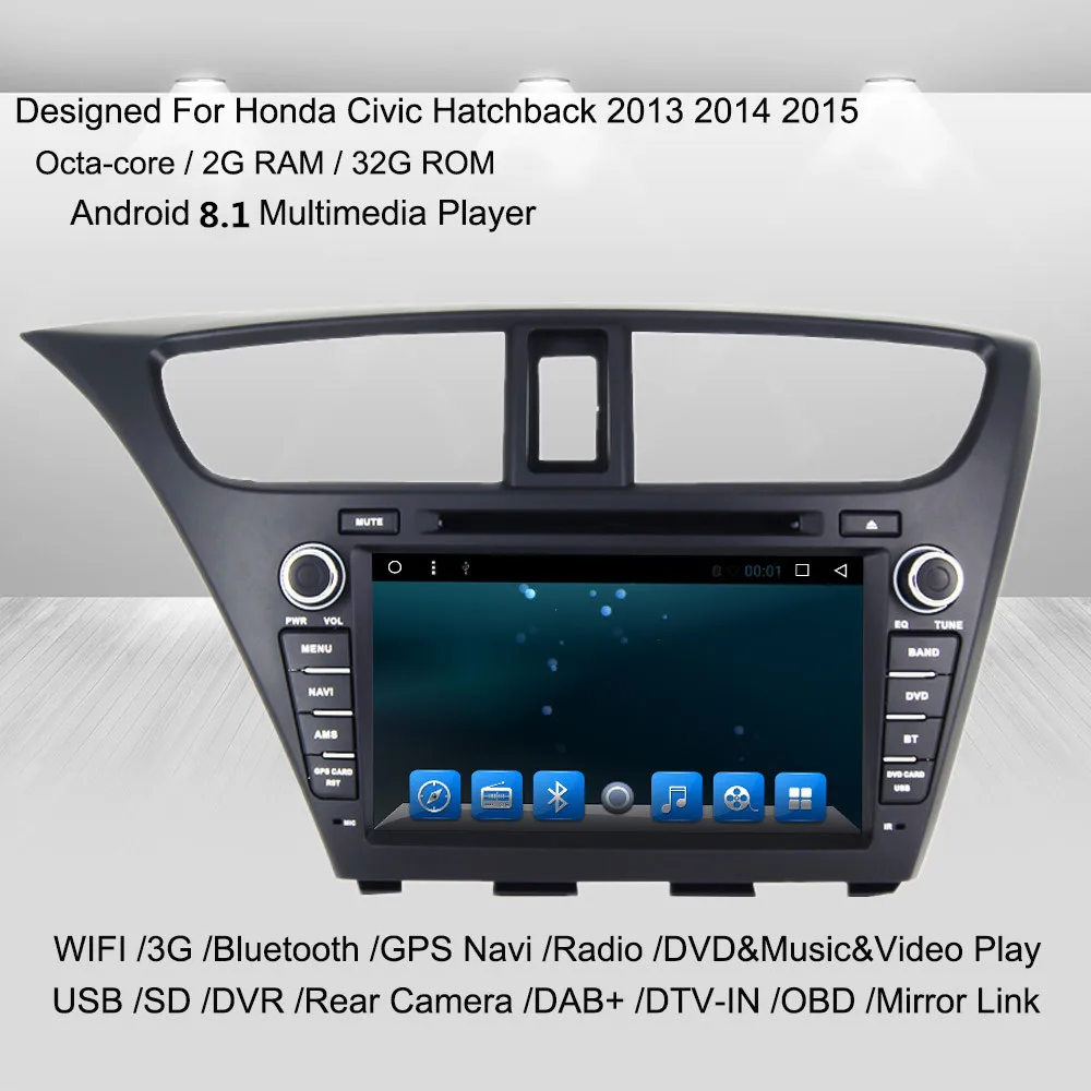 Поддержка Apple Carplay Android 8,1 автомобильный Радио DVD gps Мультимедиа стерео плеер для Honda Civic хэтчбек 2013- Автоматическая навигация