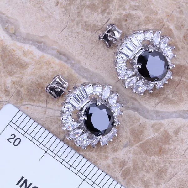 Набор ювелирных изделий с черным и серебряным покрытием из белого фианита серьги