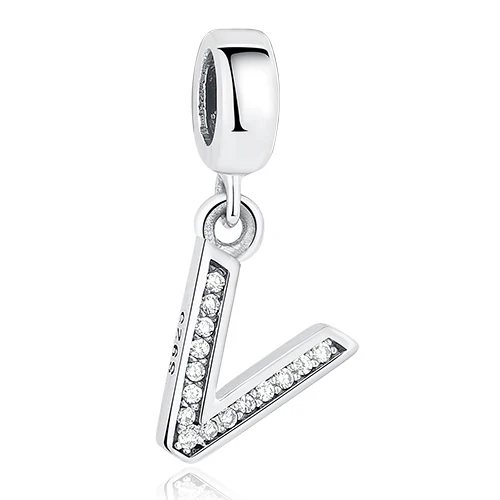 BELAWANG 925 пробы серебряные бусины с буквами, подходят для Pandora, подвески, серебро 925,, кристалл, алфавит, A-Z, подвеска с буквами - Цвет: V
