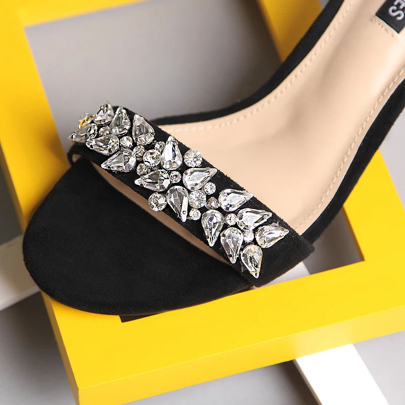 Женские сандалии с открытым носком на толстом высоком каблуке черные римские