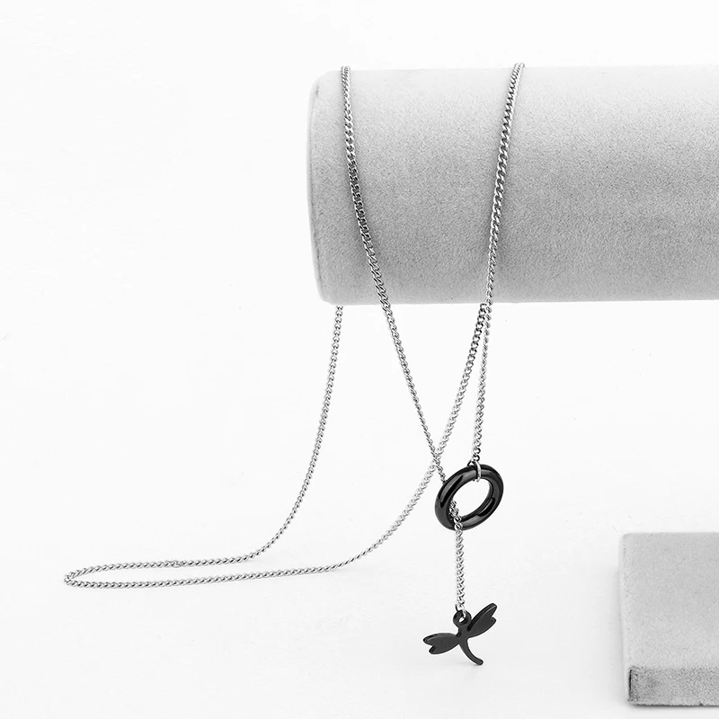 Женское керамическое ожерелье со стрекозой длинная цепочка на свитер в стиле