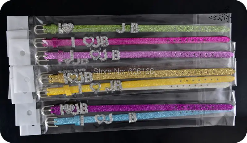 Я люблю JB Джастина Бибера белиря супер звезда блестящий кожаный браслет слайдер