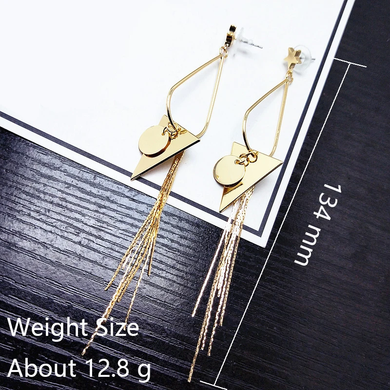 Ladies Gold Color Star Tassel Drop Earrings for Woman long triangle Earring Party Gift Fashion Jewelry | Украшения и аксессуары